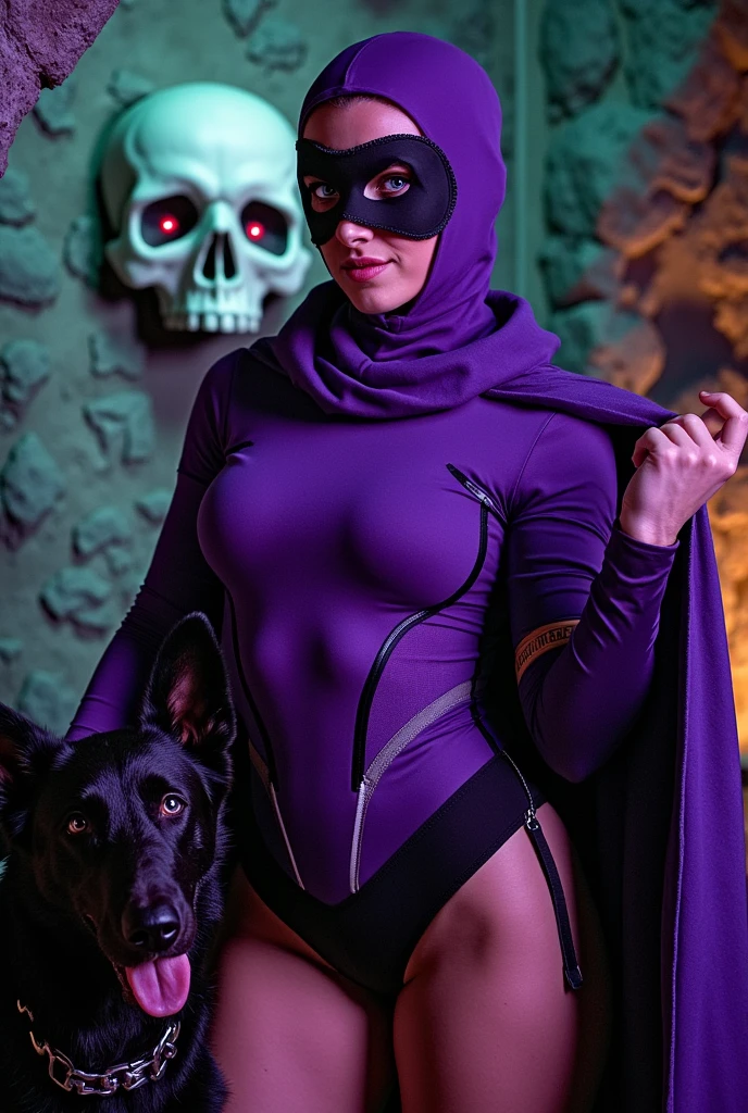 A sexy ninja lies on a bed and teases the viewer, she is in a sexy little black sil robe that barely covers her private parts. Also lying on the bed is her wweapon and her ninja mask. Opulent bedroom.