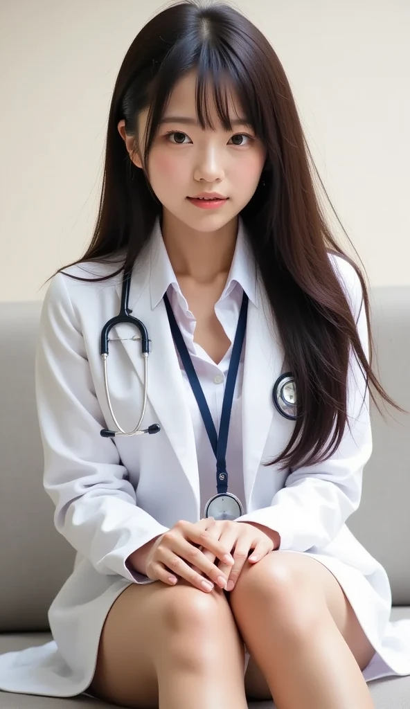 (((Beautiful dental hygienist)))、(((Appearance during treatment)))、medical mask、((Don't wear panties)), (((Leaning forward to look into the patient)))、(((Independent lab coat)))、(8K、top-quality、masterpiece:1.2)、(reallistic、Photorealsitic:1.2)、 Phenomenally cute girl、18year old、(((cross one's legs)))、(((Neat and clean lab coat)))、(((I'm saying aa.)))、独奏、hospitals、watching at viewers、(Sit up:1.5)、(((Hospital Patient Rooms)))、Chest that looks like it's going to burst、Fine and beautiful eyes、)、(Dark blonde hair:1)、(Mature:1.1)、skirt by the, Nurse lab coat, sockes, A dark-haired, bblurry, blurry backround, knee high, Ro White Nurse Shoes, life-like, length hair, s lips, Brown-eyed, Black socks, Onepiece, Accept the phallus from behind、 looking to side, masterpiece, top-quality, ultra-detailliert、(((Spread your legs apart)))、Inviting eyes、