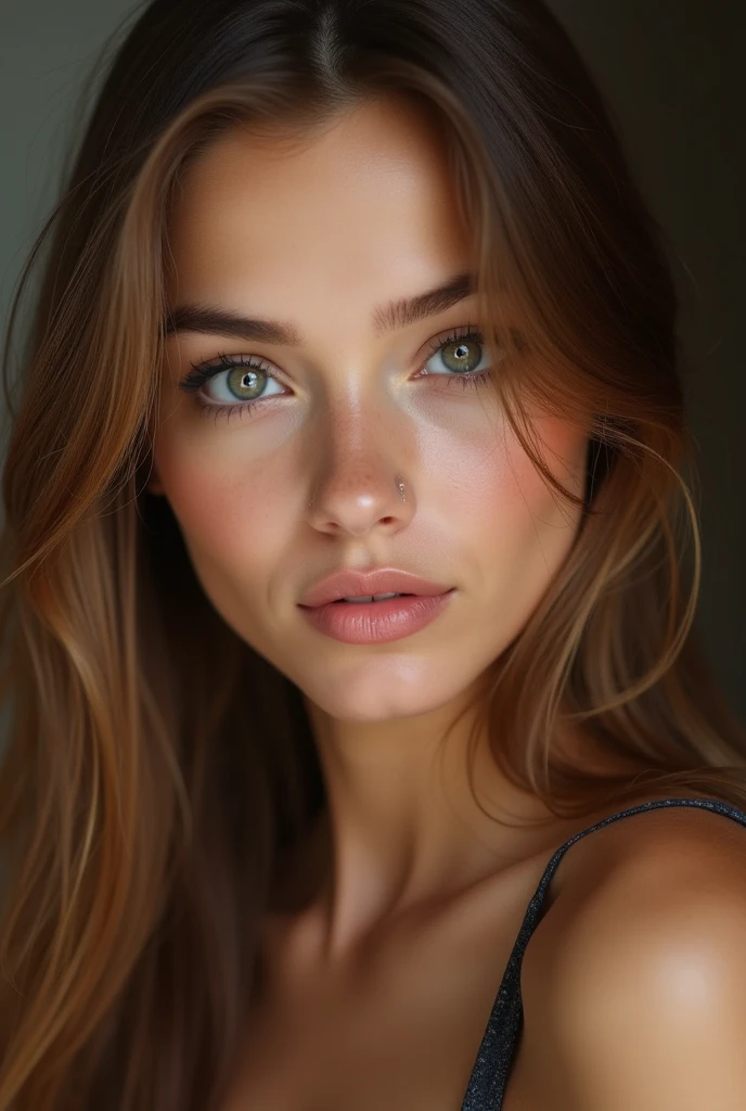 Arafed woman with white blouse and necklace, Sexy girl with green eyes, Retrato Sophie Mudd, brown hair and tied up. eyes large, selfie of a young woman, Setting of a garden, violet myers, no-makeup, Make-up natural, looking directly at the camera, guy with artgram, subtle makeup, Superbe photo du all-body, piercing green eyes, bel angle, Attractive posing, Beautiful girl, pose sexy, Image du all-body, all-body, Prise de vue du all-body, brunette goddess, high détail, satisfied pose, leather pants, playing with dog