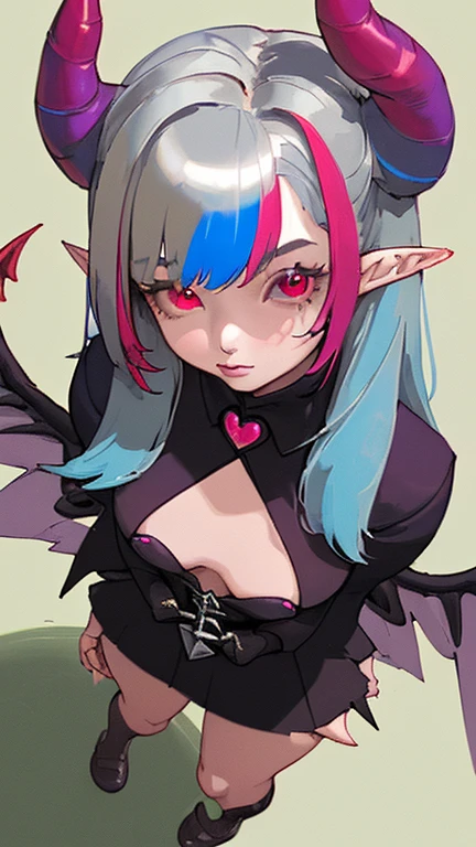 1girl, solo, best quality, demon girl, womb tattoo, lingerie, seductive look, smile, looking at viewer, absurdres, kinkymation style, cartoony, thick outline, succubus horns, provocative, 