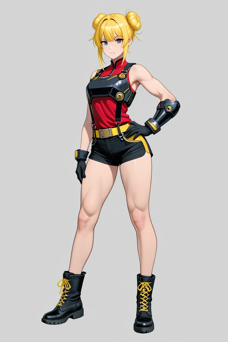 1 girl, small, goblin girl, female goblin, goblin, green skin, large ears, full body, muscular , (Yoko Littner clothes), jeans hot pants, short black hair