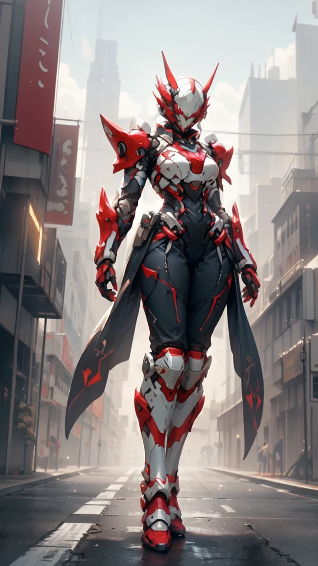 A woman adorned in fantasy-style full-body armor, a crown-concept fully enclosed helmet that unveils only her eyes, a composite layered chest plate, fully encompassing shoulder and hand guards, a lightweight waist armor, form-fitting shin guards, the overall design is heavy-duty yet flexible, (the armor gleams with a golden glow, complemented by red and blue accents), exhibiting a noble aura, she floats above a fantasy-surreal high-tech city, this character embodies a finely crafted fantasy-surreal style armored hero in anime style, exquisite and mature manga art style, (Queen Bee Concept Armor, blood), ((plasma, bio mecha, long legs, elegant, goddess, femminine:1.5)), metallic, high definition, best quality, highres, ultra-detailed, ultra-fine painting, extremely delicate, professional, anatomically correct, symmetrical face, extremely detailed eyes and face, high quality eyes, creativity, RAW photo, UHD, 32k, Natural light, cinematic lighting, masterpiece-anatomy-perfect, masterpiece:1.5
