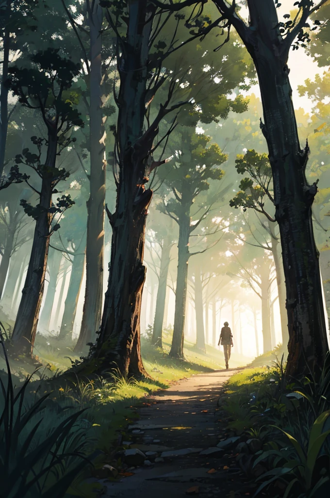 dark fantasy , highly detailed, cinematic lighting, night, forest, in one picture