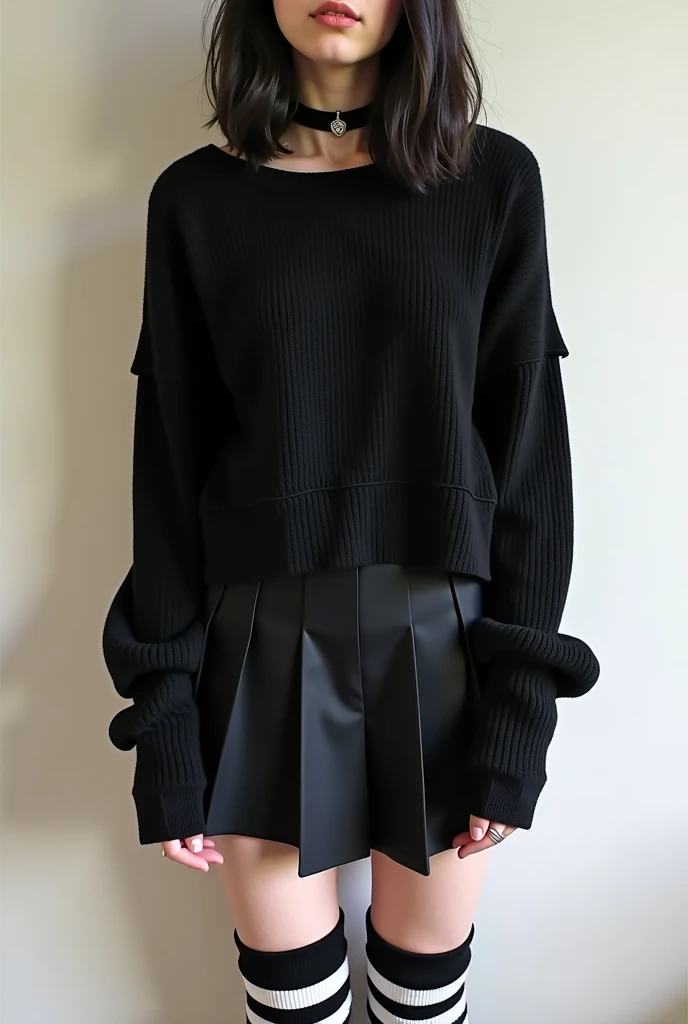 (((professional: step by step, final result god level))): "masterpiece, best quality, highres, solo 1girl, 24 years old, kr1, brown eyes, blunt bangs, kibito high school 50% uniform, sweater, pleated 10% miniskirt, socks, small breasts, leaning forward, hand on hip, ((visible hip removing the sweater from the body)), provocative without limits, low back view"
