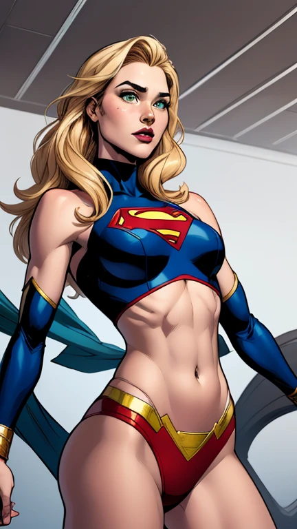 アニメ cel-shading Supergirl, bikini, on the beach in ((anime + manga + comics + cartoon) style) 