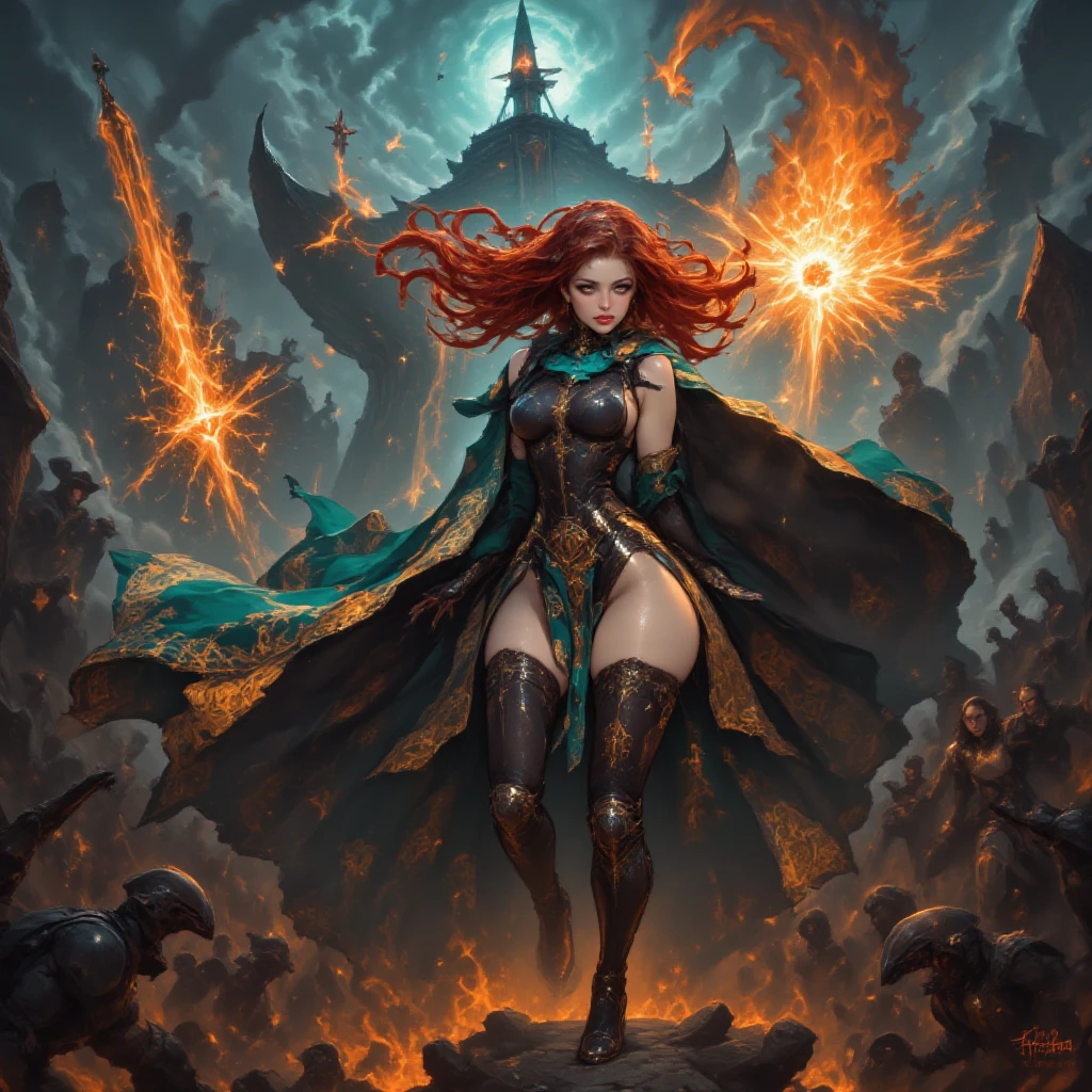 (best quality,4k,8k,highres,masterpiece:1.2), ultra-detailed, You are in the center between two forestire and ice. The surrounding area breathtaking in its beauty: bright red trees with flames that echo the icy pines decorated with student patterns. The air filled with the smells of hot fire and fresh ice, and you feel powerful energies permeate your body. Under your feet you feel the yielding earth, which seems alive and breathing. You are a fearless warrior and a princess with magical powers. Your (skin deadly pale), your eyes are red-blue, like a sunset sky. You look very powerful and confident, and your black lace armor emphasizes your independence and strength. Unlike your usual booking, this one a quirk of deep magic. The substance consisting of translucent fabrics fits your body, leaving all the important places open, while, as if thanks to the magic of executions, your breasts are in perfect condition, do not hang and do not stretch. Reflect the subtlety of the outfits of your character, you are not afraid to show your gifts, because you have great magic in trust, giving you invulnerability and victory over enemies. ((best quality,4k,8k,highres,masterpiece:1.2),ultra-detailed, madness, magic, beautiful magic, 1girl, flame mage, (ice and flame), (very beautiful fantasy background), (crazy sexy fantasy transparent ice-flame dress), portraits, vivid colors, intense lighting, brush strokes, ethereal atmosphere, spellbinding, enchanting scenery, mesmerizing expressions, whimsical, mystical, intricate details, dynamic poses, captivating moments, enchanting eyes, flowing robes, long curly redhair crystalline ice, mythical creatures, surreal landscapes, otherworldly, magical elements, (vagina see thru panties), (erect nipples see thru clotheewitching beauty, ethereal glow, transcendent, harmonic color palette. (Obscene lines), ((glow crotch tattoo)), inmon, womb tattoo, succub tattoo