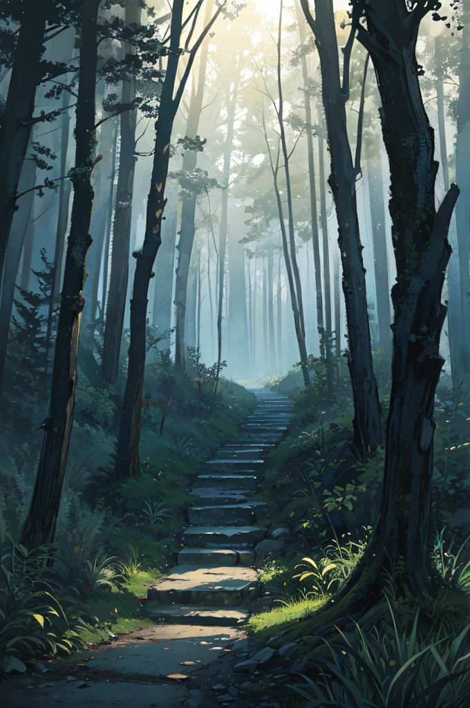 dark fantasy , highly detailed, cinematic lighting, night, forest, in one picture, no human in background