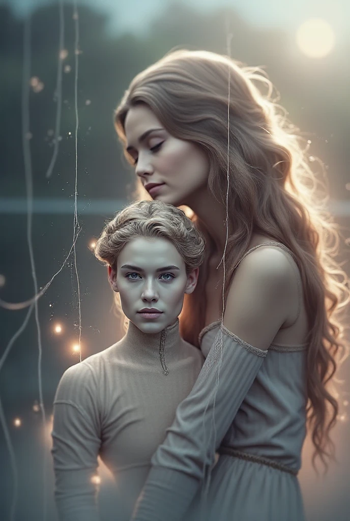 Put a beautiful woman with wavy hair next to me