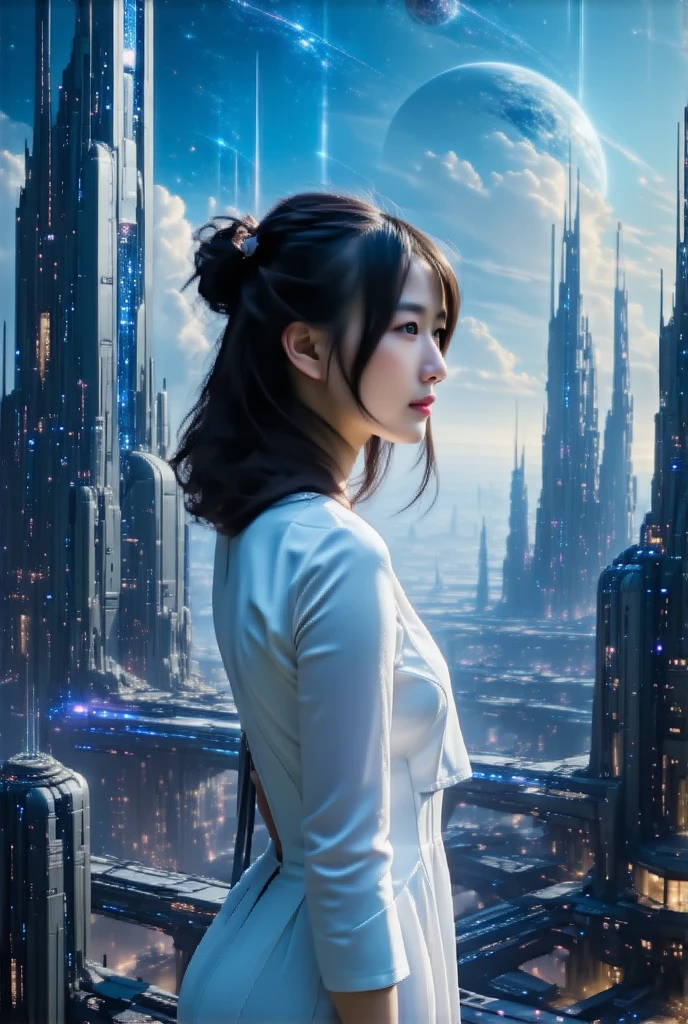 (masterpiece, Highest_quality:1.2), 1 girl, alone,In the future city