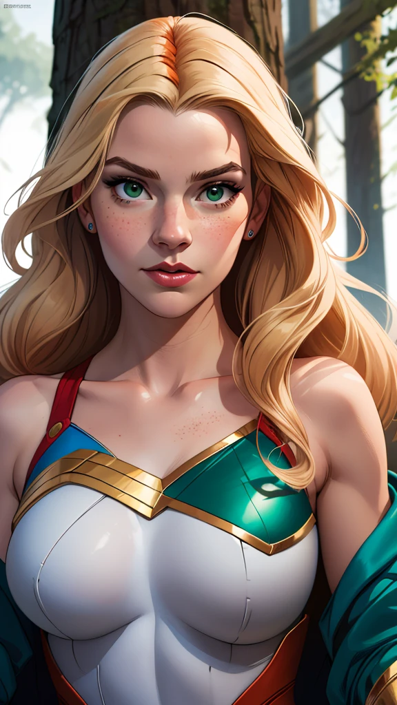 Beautiful pose in portrait mode Cartoon character in dynamic pose two women with freckles on their faces Disney Princess Anna de Arendelle, a ????? woman sitting on a green cloth with a Supergirl, female proporções de super-heroína, Superman pose , Emma Watson como Supergirl, Cory Chase como um atlante, a super and ????, superhero body, anime visual da supergirl , Chris Moore. ar tgerm, super realistic photo, Supermodelo, Super-Homem, sy with a lar ge axe,  standing in a forest , female, druida female, Half-war rior woman, a prosperous woman in a wonderful sea costume is posing for a photograph, Ela-Ra, Ela - RA, Betty Cooper, Artgerm and Lois van Baar le, , lois van baar le and ross draw , The Princess of Power, Cory Chase como um atlante, dc comics ar t style, comic book char acter design from the 90s, por Craig Thompson retrato,  beautiful digital illustration  , high-quality portrait , comic ar t, character design portrait, white background Buso ??????????????? and ??????????????, green eyes, diamantes, a close up of a woman with long blond hair and a close up of a woman in a green and gold outfit, extremely detailed germ of art, germ of art portrait, modelo ig | germ of art, drawn in the style of germ of art, germ of art. high detail, germ of art and wlop, germ of art detailed, germ of art style, germ of art and rossdraws