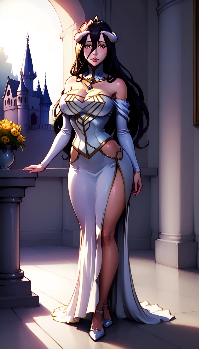 ((Masterpiece:1.5)), ((best quality:1.5)), princess, long hair, full lips, big breasts, big hips, cheekbones