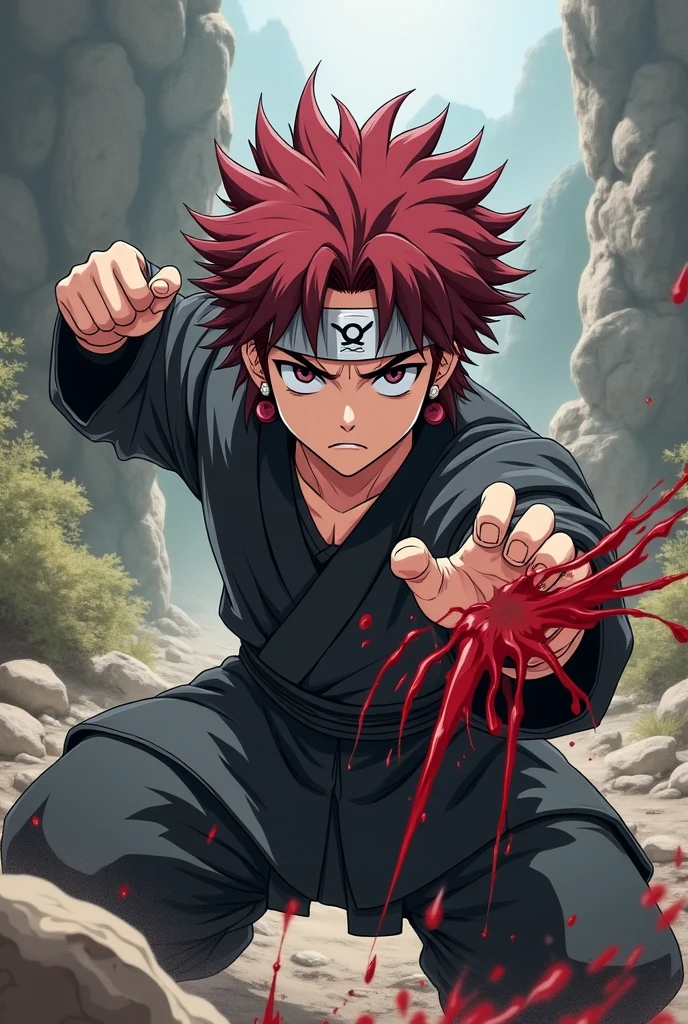 absurdres, highres, ultra detailed, HDR, masterpiece, best quality, Ryomen Sukuna, black hair, expressive red eyes, Jujutsu Kaisen, solo, sexy man, handsome, black scarf, white kimono, red blood water, purple moon, magical, pink hairs, yuji Itadori's body takeover