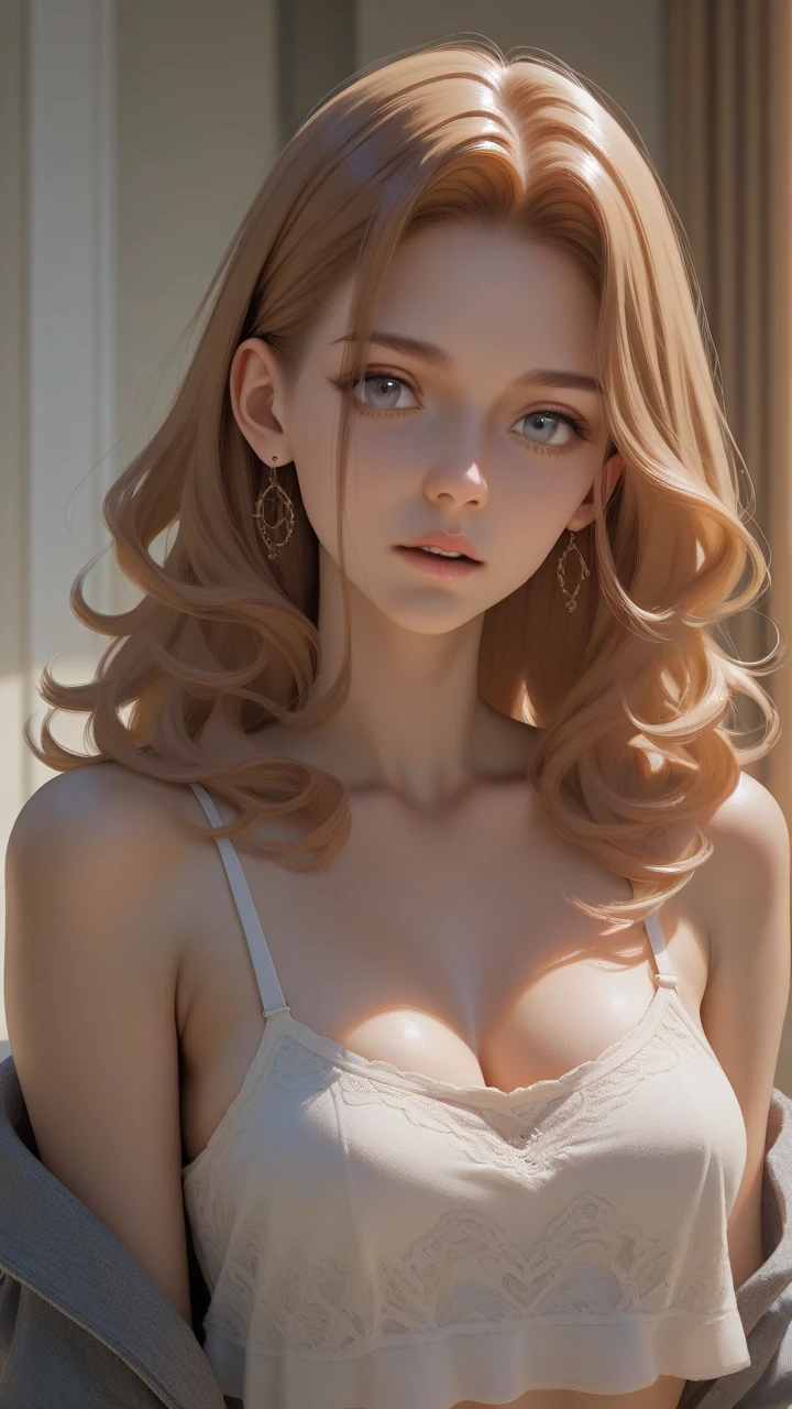 a close up of a woman with blonde hair and a white top, instagram model, yelena belova, a gorgeous blonde, a girl with blonde hair, gorgeous lady, beautiful blonde girl, blonde and attractive features, anna nikonova aka newmilky, perfect white haired girl, 1, pale skin curly blond hair, shoulder - length blonde hair