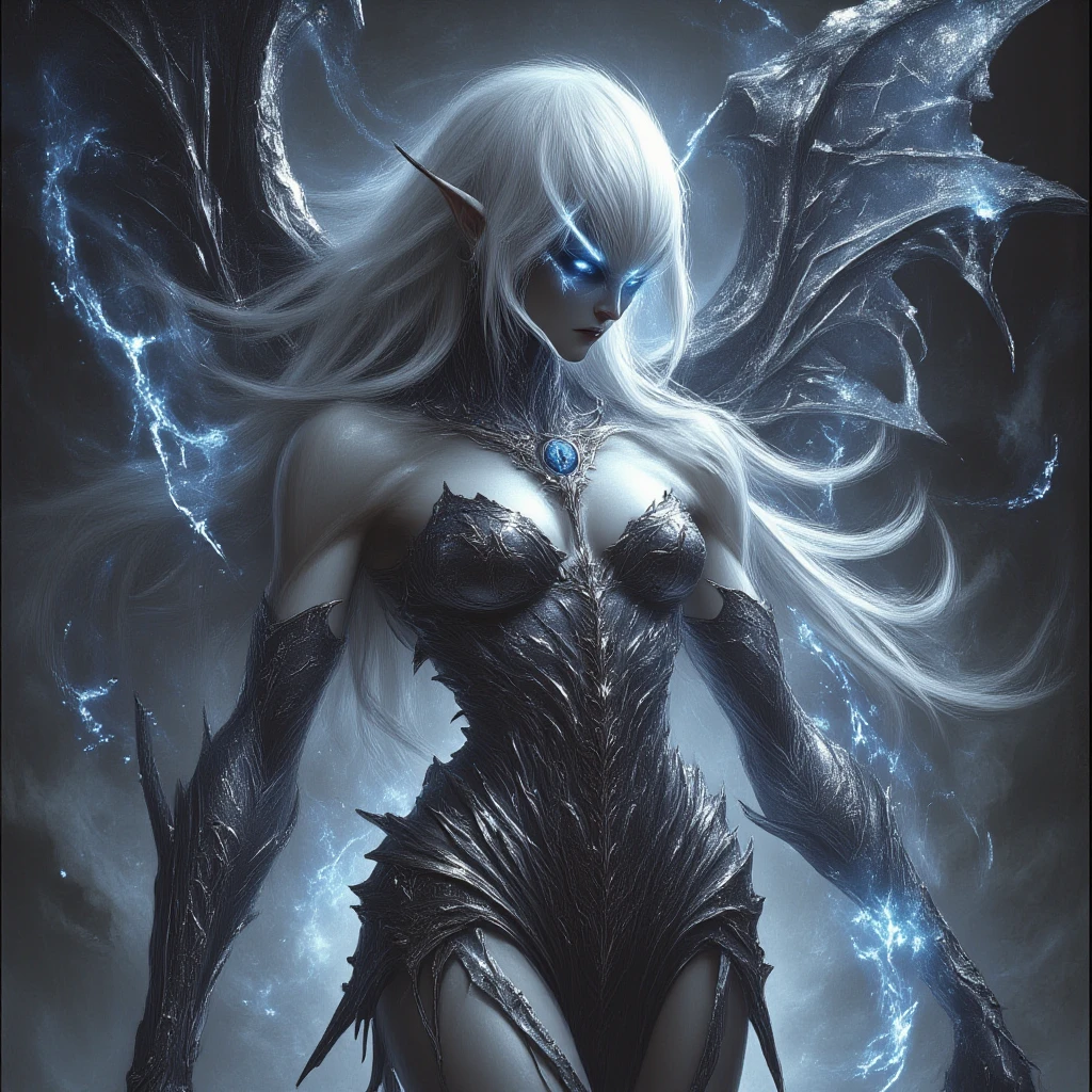 (La mejor calidad,A high resolution,Ultra - detallado,actual),Ariana Grande  con un rostro detallado, ojos detallados, pechos grandes, (Vestido con armadura negra:1.4),( y el fondo es con cuervos y oscuridad:1.4 ) , More detailed 8K.motor irreal:1.4,UHD,La mejor calidad:1.4, fotorrealista:1.4, textura de la piel:1.4, obra maestra:1.8,obra-prima, mejor calidad,objeto Objeto], (detailed face features:1.3),(Las proporciones correctas),(Ojos hermosos azules),  (pose vaquero), ,( ciberpunk 2.1),(tiene alas de cuervo grandes en la espalda:1.4 ), (convexo, dedos detallados), (cabello White canoso :1.4) 