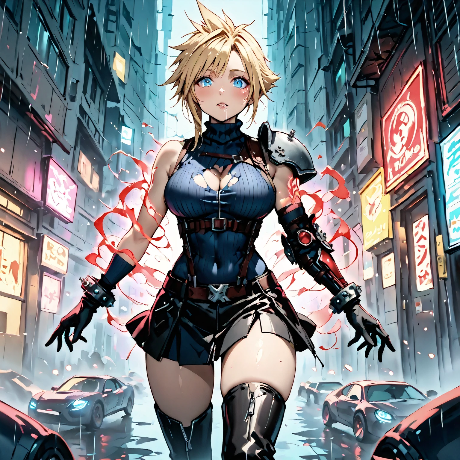 sam yang, femcloud, (masterpiece:1.3), hdr, extreme detail, dramatic lighting, moody background, muted colors, breasts, alluring pose, female cloud strife, cheery, happy, cute, adult, beautiful face, vibrant colorful background, (city background:1.2), (background out of focus:1.3), bokeh, solo, cute blue dress,
<lora:femcloud:0.80>