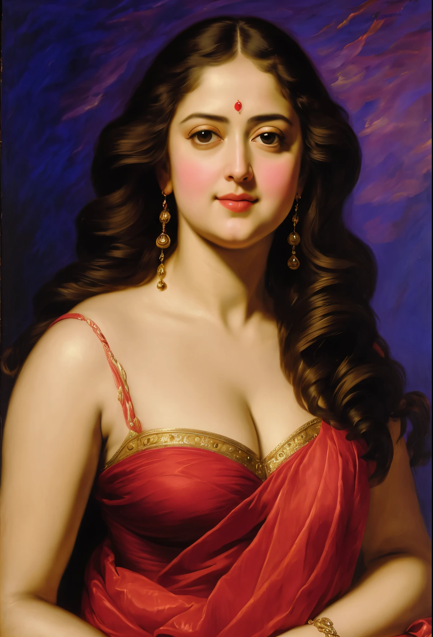 Looks like Pragya Nagra, Masterpiece, Best quality, high clarity eyes, critically flawless,sharp picture, Full portrait, perfect plump figure, High pixels, perfect face, perfect eyes, beautiful face, perfect hands,perfect fingers, in Peter Paul Rubens style, by Peter Paul Rubens, baroque style, acrylic on canvas, highly detailed, description: "Create a nymph inspired by the tales of Greek or Roman mythology, embodying the essence of a natural element or location, and possessing a unique ability or trait that sets her apart.", strapless Bra of ancient times, strapless bralette, armpits showing, 