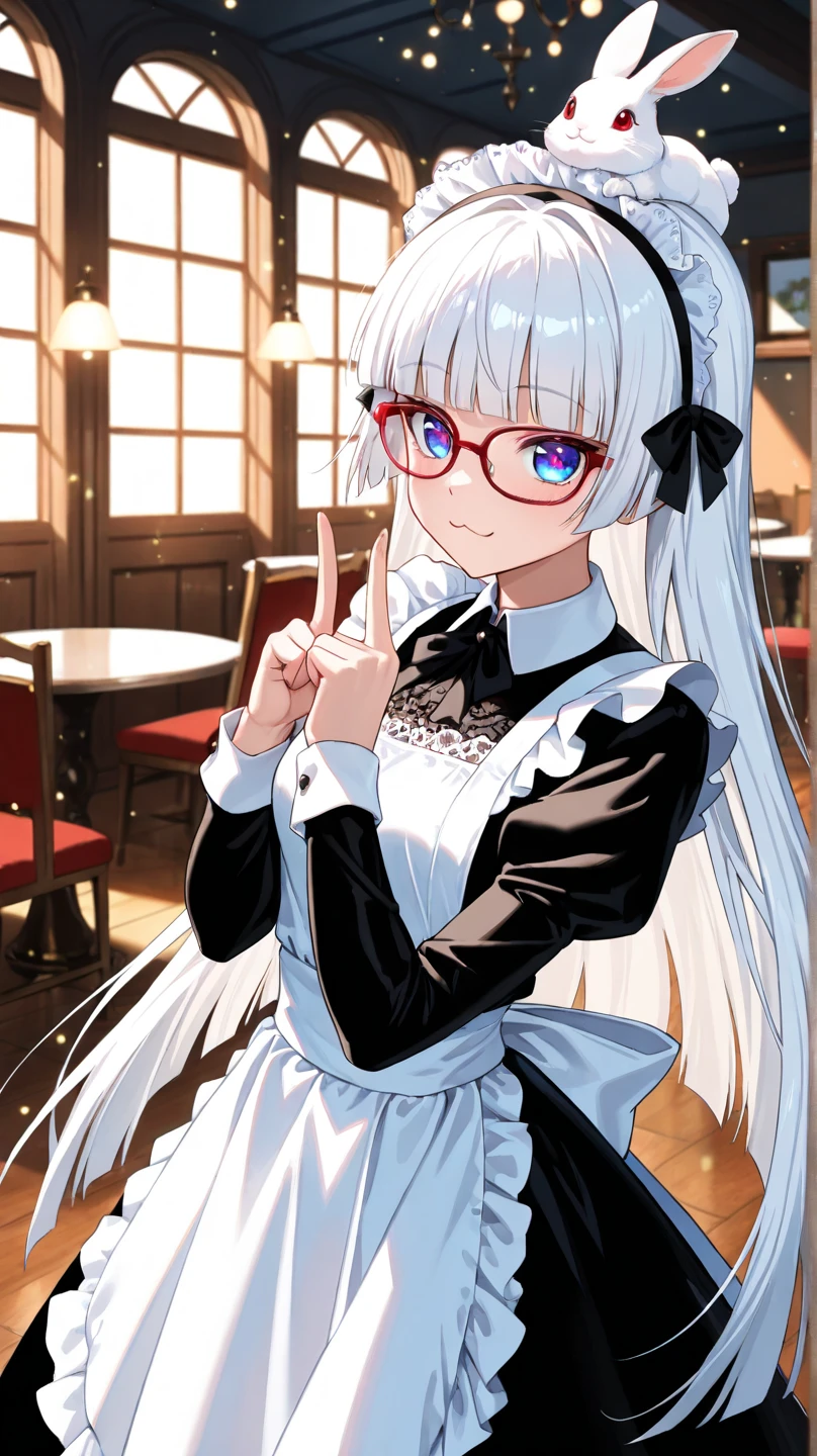 best quality, masterpiece, highres, solo, {black business suit:1.40}, {tie:1.20}, {sunglasses:1.25}, {white gloves:1.15}, {white shirt:1.10}, {black skirt:1.15}, {smoking:1.20}, handsome, {kiyoshimo_kantaicollection:1.15}, long_hair, grey_hair, ahoge, twintails, hair_between_eyes, grey_eyes, low_twintails, smile, bow, very_long_hair, bowtie, blush, open_mouth