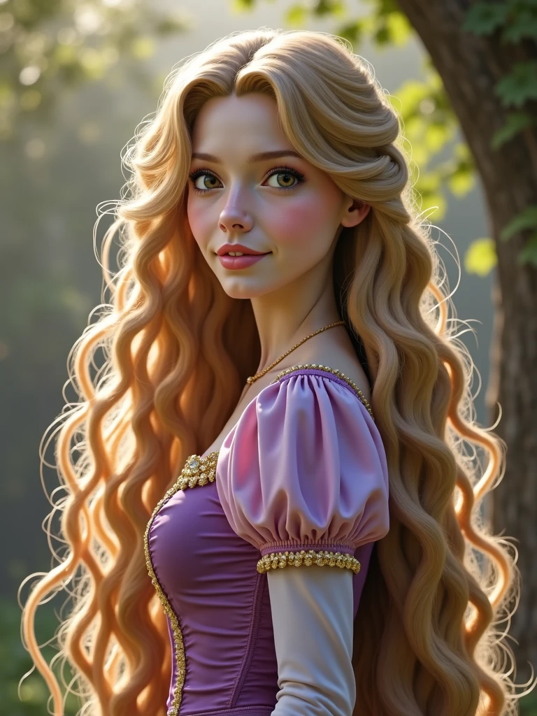 Rapunzel in real life with curly hair 
And ash brown 
