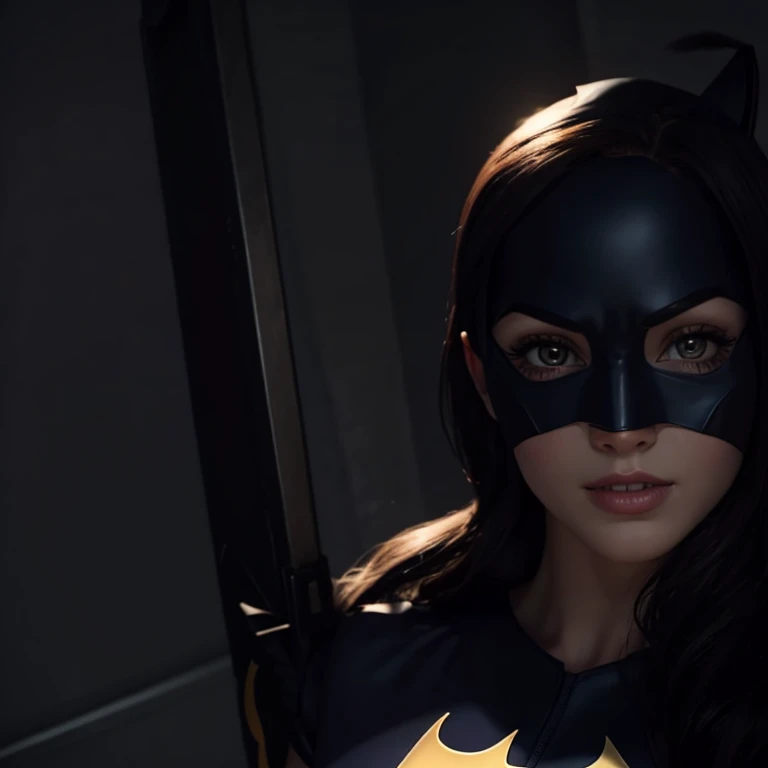 Movie scene, close-up shot of Sexy Woman dressed as Batman from DC, distorted space, distorted undead in the background, lens flares, light shafts, intricate details, highly detailed, volumetric lighting, 4k rendering, stock photo, hyper-realistic, realistic textures, dramatic lighting, Unreal Engine
