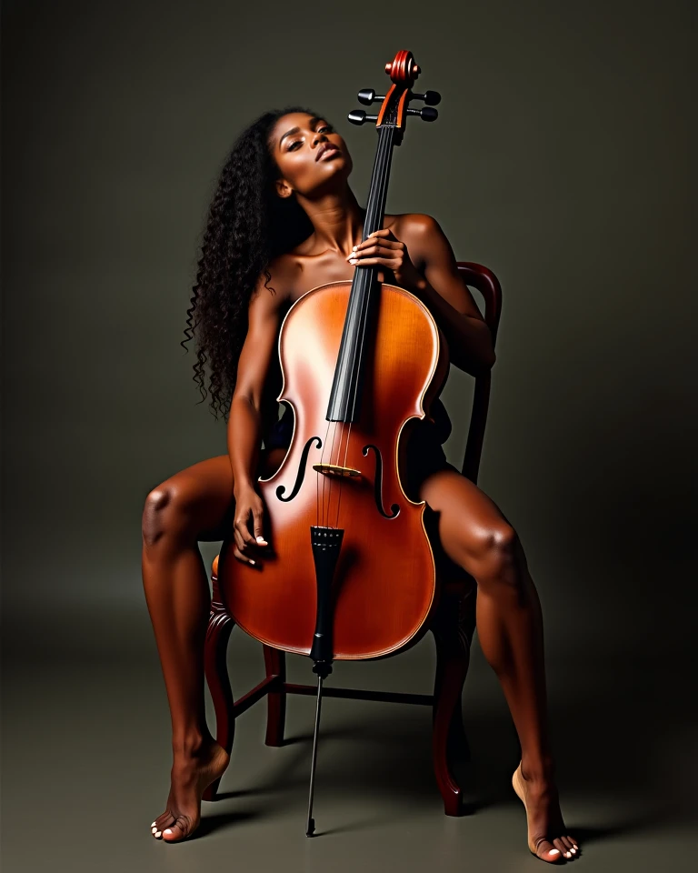 naked black woman plays the white piano