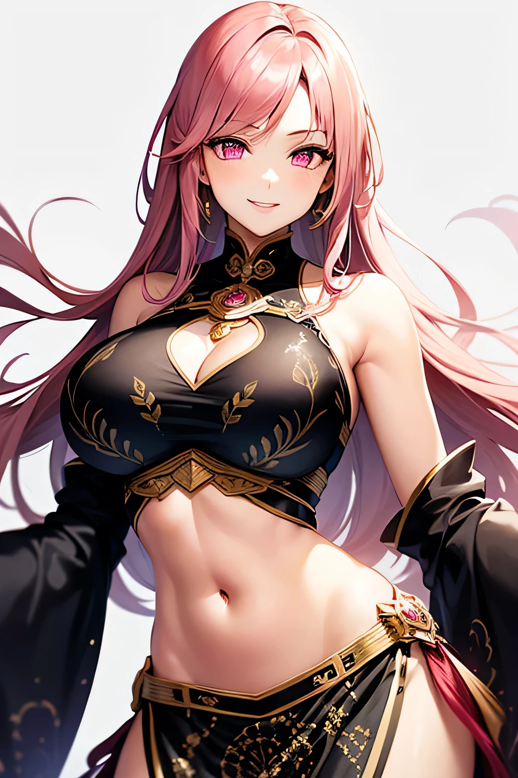 1girl, anime, cute girl, blank background, white background, fantasy, detailed fantasy dress with highlights, beautiful face, beautiful eyes, dark colors, black hair with multicolor streaks, red eye with different color pupil in eye, multicolor eye, medium small breasts (slightly big), slight cleavage, beautiful skin, cute, breast curtains, extremely delicate and beautiful, (beautiful detailed face:1.0), (detailed deep eyes), symmetrical breasts, deep eyes, shiny skin, portrait, slender waist, hips wider than shoulders, thighs, expressionless, young girl, luminous eyes, adorable，（Kpop idol）,（aegyo sal：1），（Platinum blonde hair：1），（（puffy eye）），Black panty，sexy posture，Superskirt, ultra high resolution，Black collar，slim figure, Abdominal y tattoo, womb tattoo，Tight-fitting leg ring，y tattoo on half-body，Bare skin, Armored hand，Hidden fingertips，Hand covered，Arm covered，Fist covered,{{beautiful detailed fingers}}, tufts of hair, moderate beautiful breast:1.0,(masterpiece:1.2), best quality, high-res, HDR, perfect face, intricate armor, delicate blue filigree, intricate filigree, red metalic parts, detailed part, dynamic pose, dynamic lights,