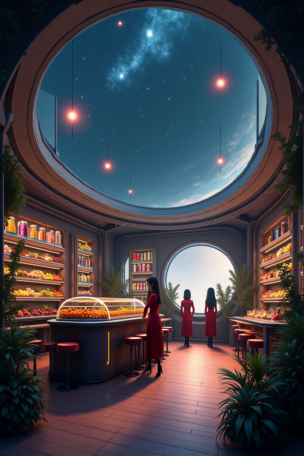 The mysterious magic fruit juice shop in the future of the universe, galaxy fruit shop, juice shop science, has an alien star wars, super high-tech juice juicer