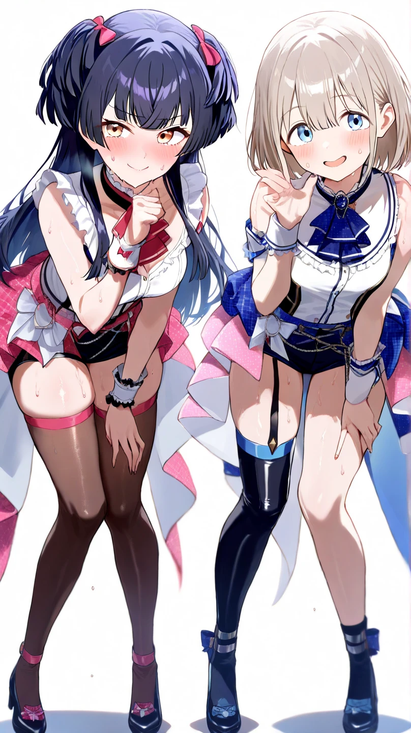 (muste piece), (best quality), (score_9, score_8_up, score_7_up), very detailed eyes, expressive eyes, perfect face, very detailed face, highly detailed face, beautiful girl, 8K, beautiful girl, white background, delicate and beautiful face and eyes, dark intense shadow, 1 girl, vtuber style, cool girl, hololive, vtuber, amane kanata, multicolored hair, streaked hair, short hair, grey hair, Sailor dress, sleeveless dress, short skirt, bow, light blue underpants, cameltoe, small chest, big ass, thick thighs, wide hips, sideboob, bare arms, two hand behind head, smile, body visible through clothes, chest visible through clothes, (full body), doggystyle, sweating, from back, ass focus,