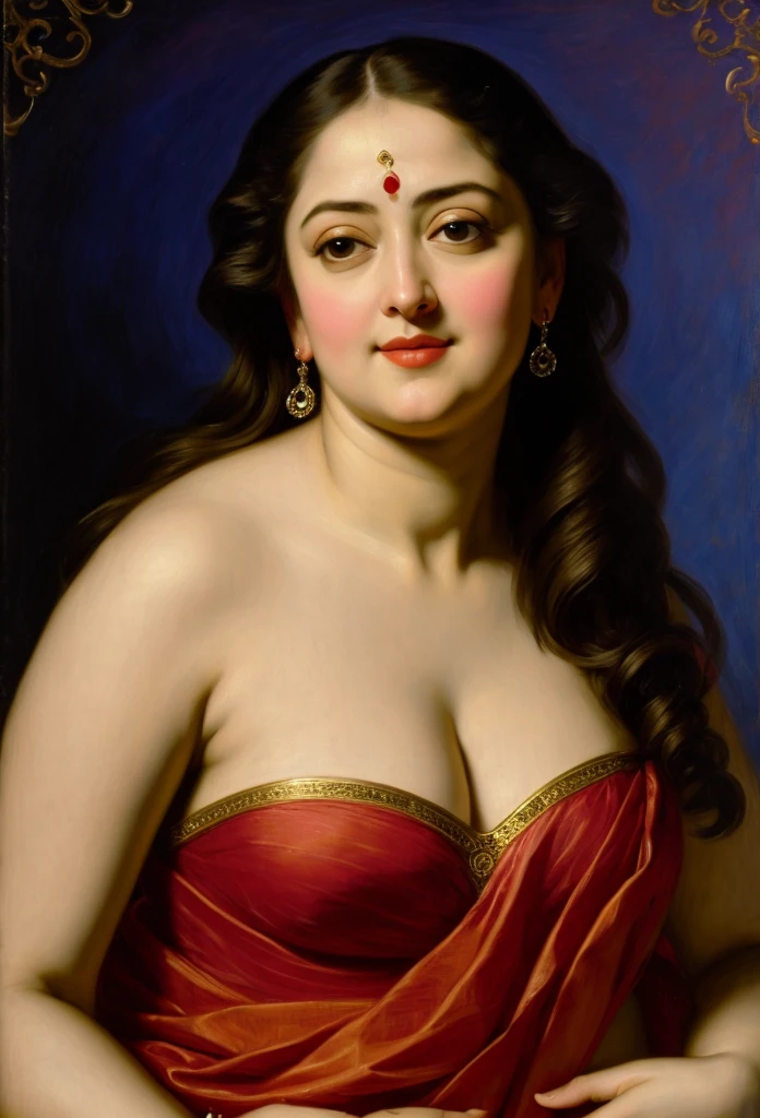 Looks like Anushka Shetty, (solo), middle aged woman, Masterpiece, Best quality, high clarity eyes, Full face, beautifully styled hair, curvy, sexy navel folds, feminine curve, motherly figure, critically flawless,sharp picture, Full portrait, High pixels, perfect face, perfect eyes, beautiful face, perfect hands,perfect fingers, in Peter Paul Rubens style, curvy, by Peter Paul Rubens, baroque style, acrylic on canvas, highly detailed, intricate art, description: "Create a nymph inspired by the tales of Greek or Roman mythology, embodying the essence of a natural element or location, and possessing a unique ability or trait that sets her apart.", beautiful nature in the background, Brilliant colors, 