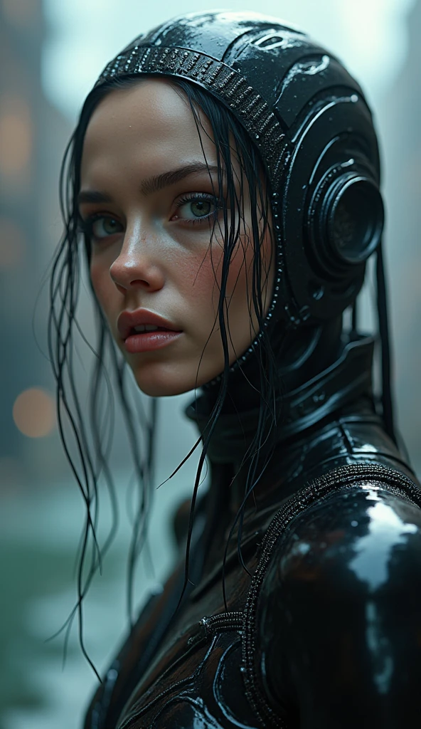 (Hyperreality: 1.9), (refined details: 1.3), (high definition: 1.9), (high detail: 1.3), (high aesthetics : 1.9), (Score 9, score 8 up: 1.9), (complex details: 1.3) (Bright colors: 1.5), perfectly crafted details , (xtremely high quality RAW photograph: 1.9), cinematic film still Biomechanical  and gorgeous face and figure in a futuristic alien landscape in the style of award-winning oil painting absorb liquid shadows, . shallow depth of field, vignette, highly detailed, high budget, bokeh, cinemascope, moody, epic, gorgeous, film grain, grainy