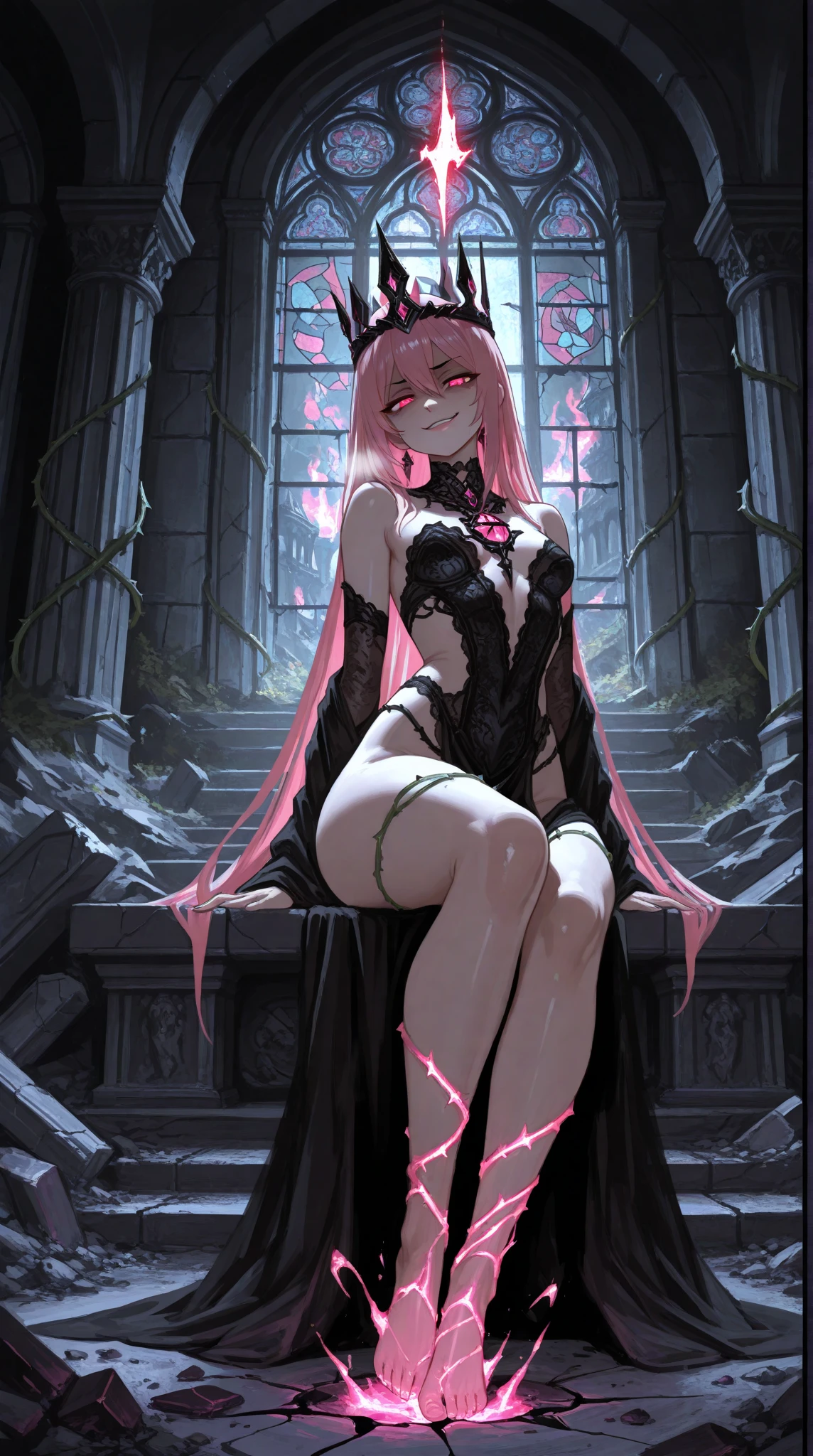 A wet female demon milf with black demon horn with wet dress, wet white bikini, belly belly button visible, belly visible, ((demon horn)), cabelo de rapunzel cor-de-rosa extremamente longo, ((Cabelo de rapunzel cor-de-rosa)), White eyes of the demon, ((olhos brancos)), corpo volumoso com seios e busto enormes, ((seio e busto enormes)),Abandoned and dirty cathedral with purple mist with purple energy particles and floor with red liquid, olhar perverso e vazio, sem brilho nos olhos, olhando para o espectador, proeminentemente em suas pernas e seios;, destaque nos seios e no cabelo, Pose sexy, Pose sexualizada, agarrando os seios ;, Moda realista, sysie high definition details, fotografia, perspicacity, unique 850 4, Koda850 k portrait camera, Primavera F1.6, cores ricas, Textura super realista, textura de luz espetacular, arte surreal, Cinestil 800 mecanismo de moda