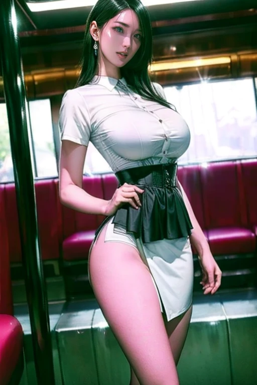 (A hyper-realistic)、(hight resolution)、(8K)、(ighly detailed)、(beautifully detailed eyes)、(top-quality)、(ultra-detailliert)、(​masterpiece)、(A detailed face)、Beautiful y woman standing on the city street  , long black hair,(( no clothes nudblack sport shoes, black sport gloves, knee protector,tie collar, ear studs, clear glasses, bandana rabbit)), Very gigantic-breastsu can cleasee the shape of the chest、belly  visible, nude 、long legged,t