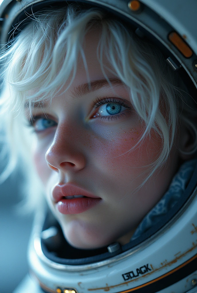 (Close-up of a best masterpiece :1.5)0.9], (Espace et astronautes :1.2) (Messy silver hair :1.1) (Xanthochromic heterochromia and blue eyes :1.2) (Casque spatial :1.0) (Étoiles colorées dans les yeux :1.0) (Un éclat rayonnant :1.1) ( Thick lips :0.9)