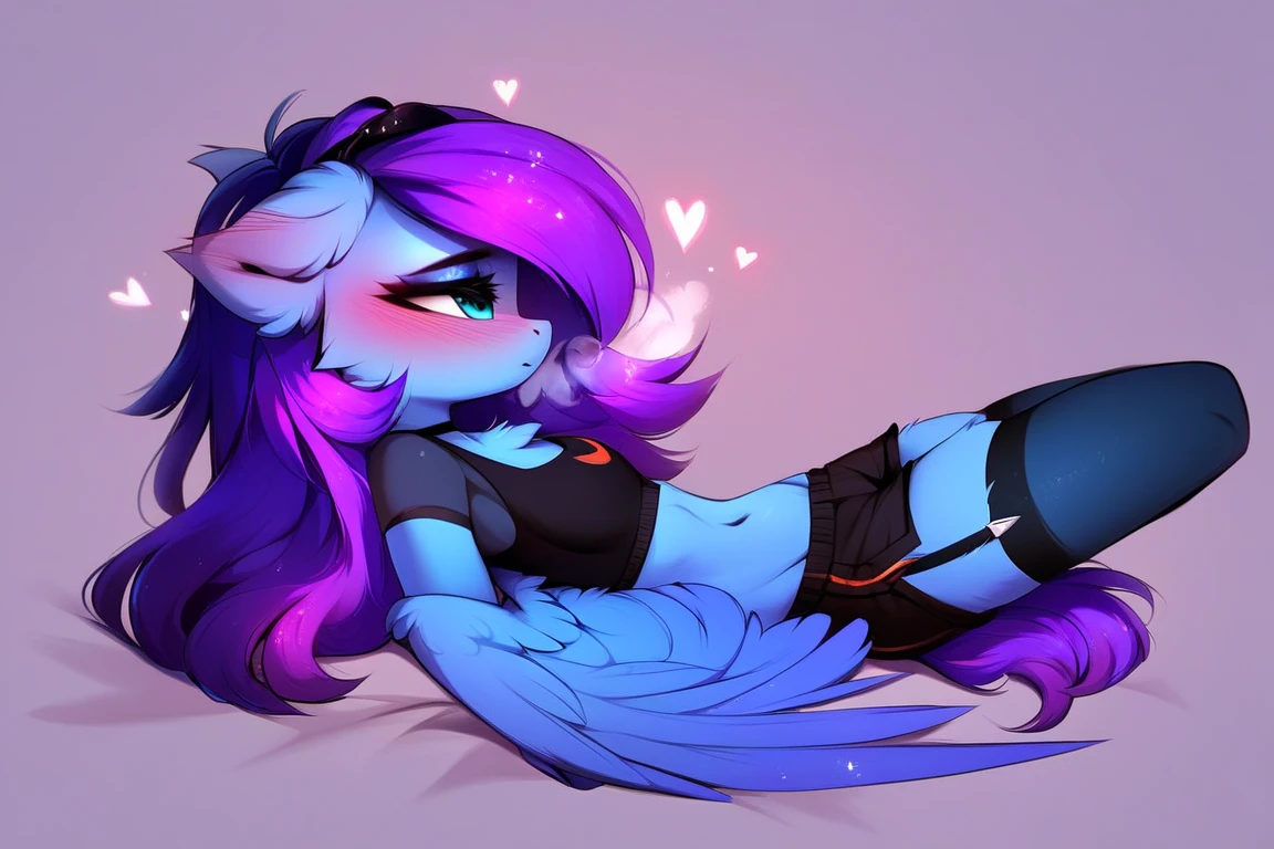 score_9, score_8_up, score_7_up, source_furry, rating_safe, by magnaluna, rainbow_dash_(mlp) posing seductively in a goth bedroom, anthro, blushing, fullbody, full body