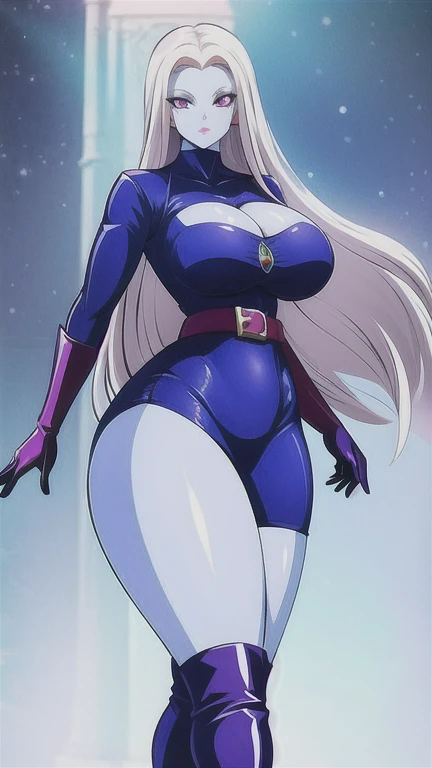 Silent magician, ropa apretada, from behind,Whale Tail, panties, thong,poca piel visible, ((  ruborizada, sonrisa, oiled skin)),  pelo largo, cabello blanco, (( white hair)), sombrero blanco, Skinny body, chubby girl, big sagging breast , monstruo de duelo, Iparuputsua, de pie en la entrada de un castillo, magic world background, mundo medieval .