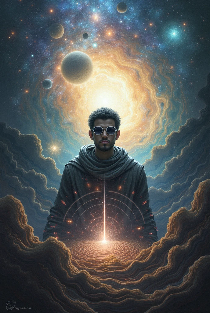 Turn the image into an astral journey in the background with a psychedelic tint