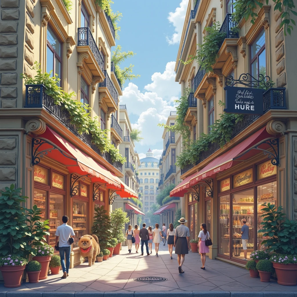 give each shop a sign, one says bakery, one says clothes shop