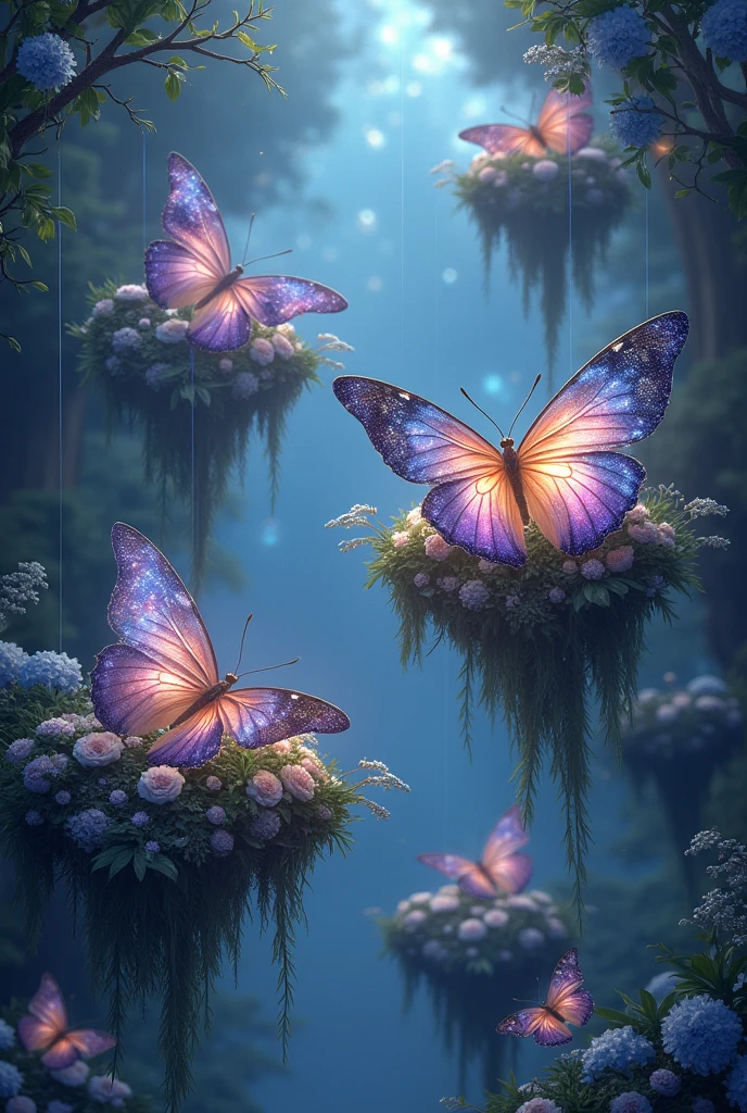 The Celestial Garden of Silk and Wings"
Step into a dreamlike realm where silkworms and butterflies coexist in harmony, suspended in a celestial garden that defies gravity. Silken threads hang like constellations, connecting floating islands of lush foliage adorned with blossoms that glow softly in hues of lavender and pearl. Butterflies flit gracefully among these threads, their wings painted with galaxies, nebulae, and cosmic storms captured in miniature perfection. Meanwhile, silkworms continue their ancient craft, spinning not just cocoons but entire bridges between worlds. This is a place where science meets fantasy, where every detail—from the delicate antennae of a butterfly to the gossamer sheen of silk—is rendered with hyper-realistic clarity. What emotions arise when you gaze upon this intersection of artistry and wonder?