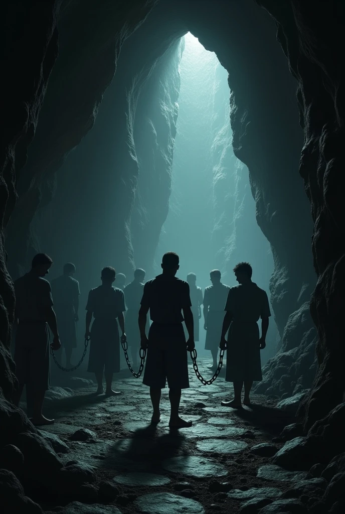 prisoners chained in a cave watching shadows bewildered
