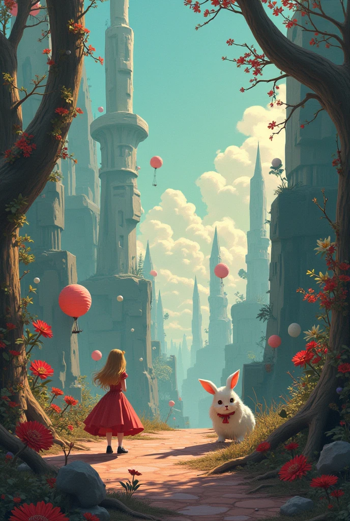 Make a manuscript of a different than normal cartoon about Alice in Wonderland