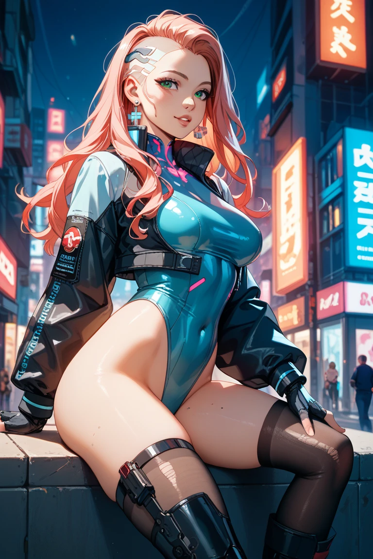 ((Masterpiece stunning Anime illustration)), ((extremely delicate and beautiful cybernetic girl, very long platinum red hair, vibrant moonlight eyes, accentuated super huge enormously gigantic nude tits and nipples exposed, nude hairy pussy exposed, tattoo sleeves and piercings)), ((highly detailed face)), ((mechanical limb, mechanical vertebrae)), ((mechanical cervical attaching to neck)), (wires and cables attaching to neck:1.2), ((mass of wires and cables on head)), ((wearing colorful Harajuku-inspired hip hop cyberpunk tech hooded tech jacket)), (squatting spreading her legs open, dynamic sexy seductive slutty pose, sexy seductive slutty horny orgasm facial expression), ((cowboy shot)), (masterpiece), (((best quality))), ((ultra-detailed)), (highly detailed photorealistic CG illustration), cinematic lighting, science fiction, extremely detailed,colorful,highest detail, (((cyberpunk city background, (Blade Runner), futuristic Harajuku cyber city district))), NSFW