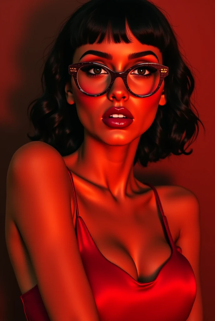 In terms of reais, it's fine, but in a red dress with sexy student glasses with a sucker on the lips. 