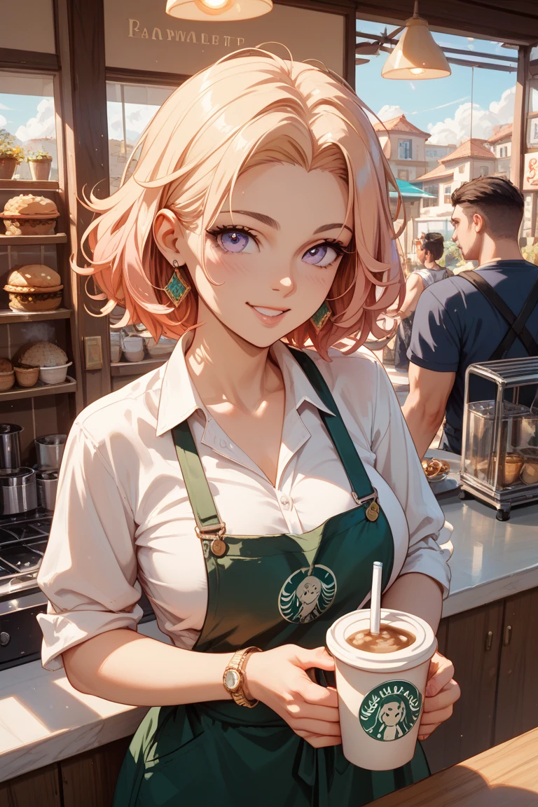 Mina in the alphabet in latte art style