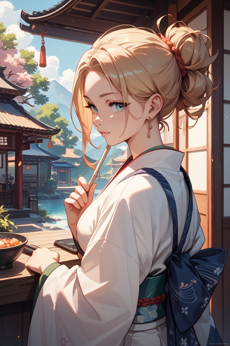 Lion radio personality wearing Japanese clothes