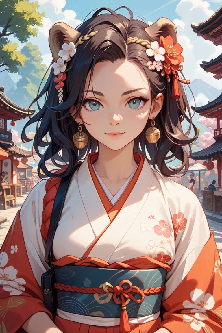 Lion radio personality wearing Japanese clothes