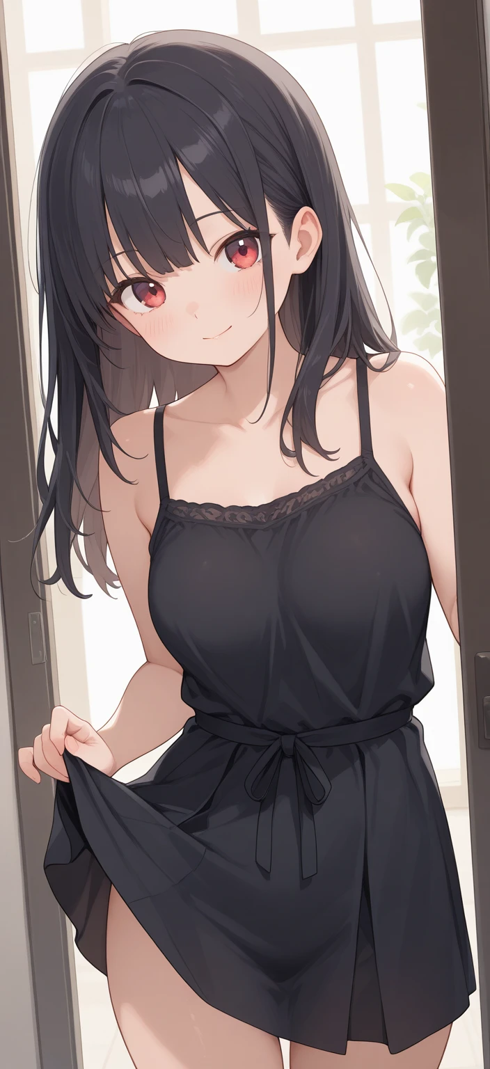Black Hair、tits、Night Dress、look down