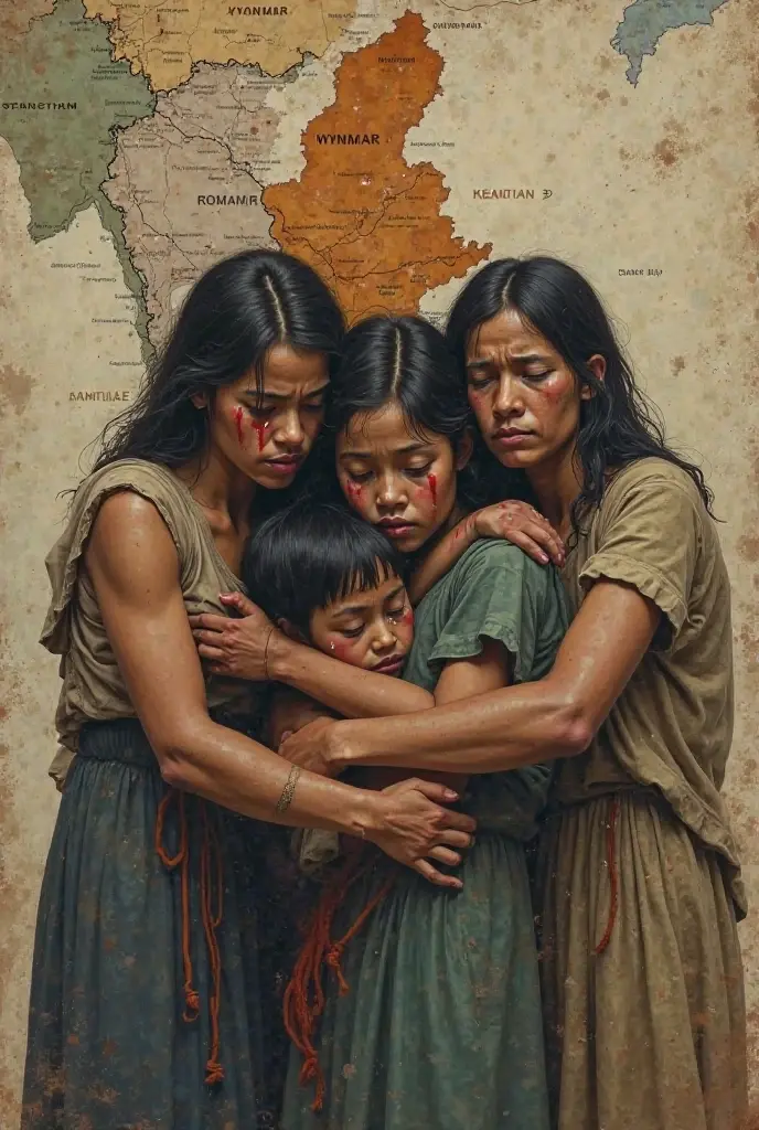 4 naked indigenous women, The first indigenous person is unconscious and the other 2 are carrying him in their arms and the 4th is a doctor they are all very sucky men