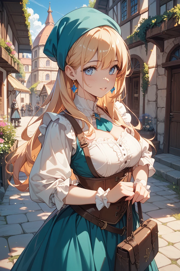 (Best image quality),masterpiece,8k wallpaper,One Woman,22 years old,Europe,((German folk costume)),Cleavage,On all fours,Looking up at the audience,Captivating smile,The background is a German village,Natural soft light,frontage,70 degree angle of view