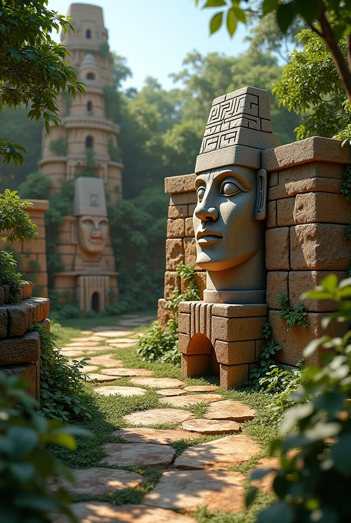 no, a model, Like 70 cm², Where do you represent the Olmec culture, houses, Olmec heads, structures