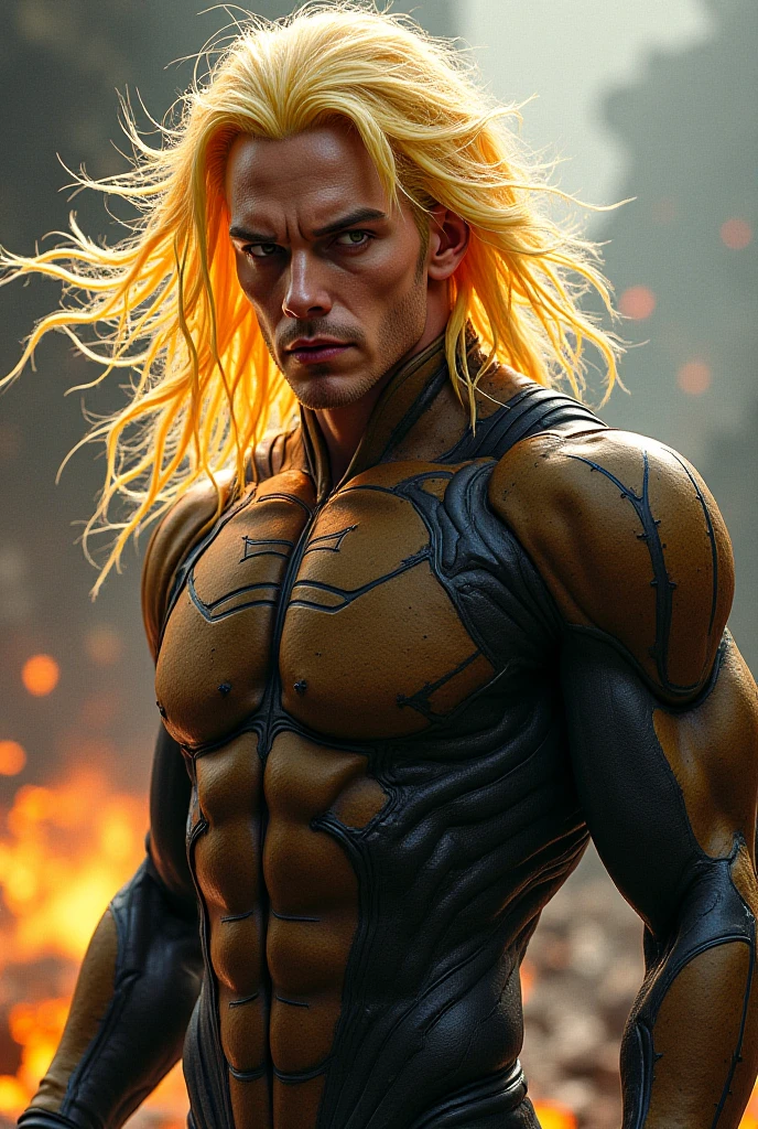 Tidus, adult version from Final Fantasy X, detailed portrait, hyper realistic, photorealistic, 8k, masterpiece, sharp focus, chiseled facial features, piercing blue eyes, flowing blond hair, muscular physique, dynamic pose, dramatic lighting, fantasy sci-fi, vibrant colors, cinematic composition