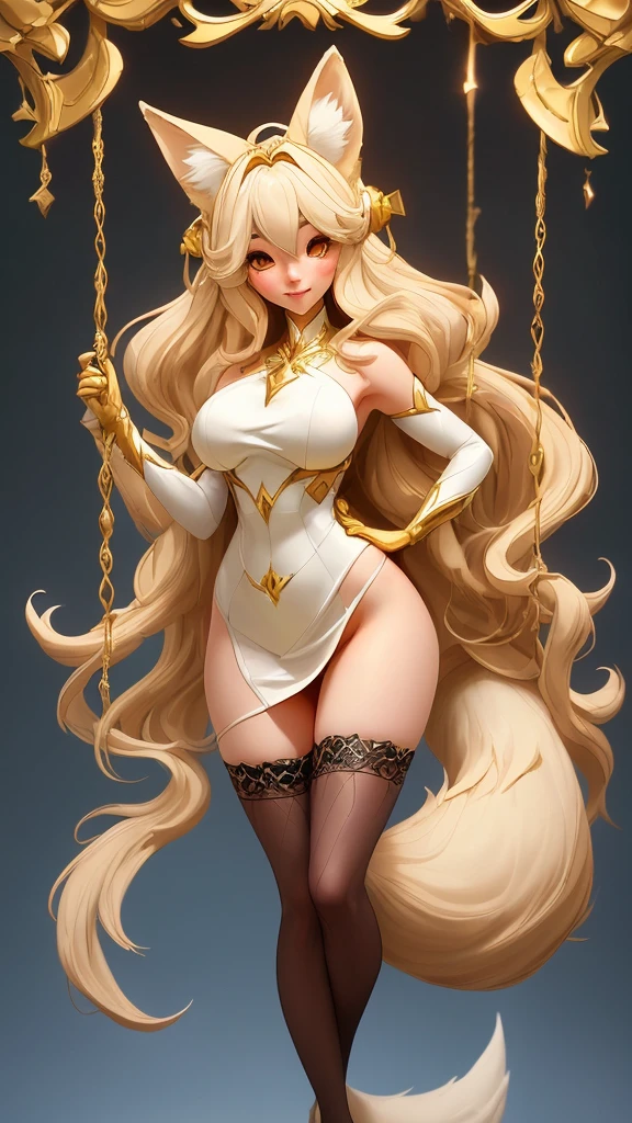 Masters of Animation, A perfect masterpiece, On a snow-white background、Cool outfits, Sexy and modern clothing、Sexy mature modern woman standing, Flowing golden hair, Spanish Curly Hair, Full Body Stand Posture, Thin legs, ((Large Breasts)), Detailed facial details, Natural and beautiful standing posture, Crisp and realistic body detail,(NSFW:0.8)